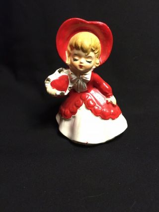 Lefton Valentine Girl Holding Heart Figurine 033 Japan Vintage Collectible