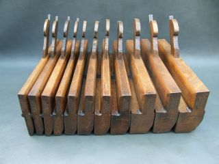 Part Set Of 11 Hollow & Round Wooden Moulding Planes By Gleave