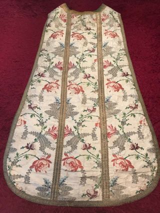 Antique 19th C European Christian Priest Silk Embroidered Chasuble Vestment 1