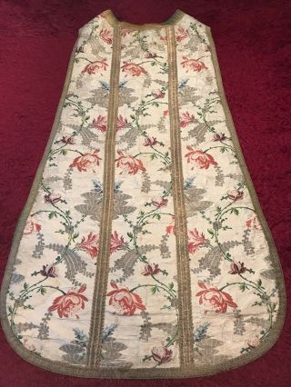 ANTIQUE 19th c EUROPEAN CHRISTIAN PRIEST SILK EMBROIDERED CHASUBLE VESTMENT 1 3
