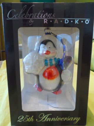 Christopher Radko Vintage Blown Glass Christmas Tree Ornament Penguin