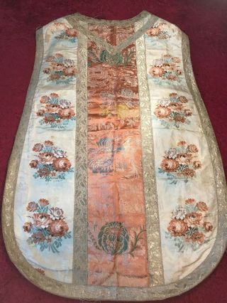 Antique 19th C European Christian Priest Silk Embroidered Chasuble Vestment 2