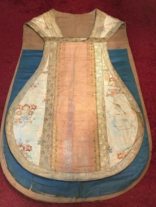 ANTIQUE 19th c EUROPEAN CHRISTIAN PRIEST SILK EMBROIDERED CHASUBLE VESTMENT 2 2