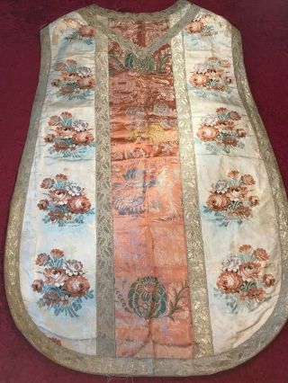 ANTIQUE 19th c EUROPEAN CHRISTIAN PRIEST SILK EMBROIDERED CHASUBLE VESTMENT 2 3