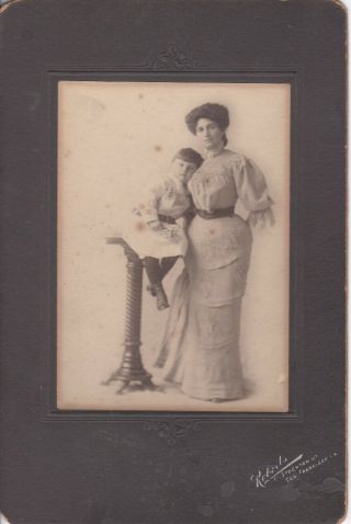 Vintage Photograph 1906 San Francisco,  Ca,  Mother,  Daughter Bangs,  Holding Flowers