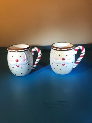 Santa Mugs Set Of 2 Decorative Santa Cups Made By Dws Mws Candy Cane Handle