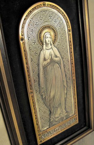 Old Engraved Plaque Of Our Lady Of Lourdes - Signed By Wicker