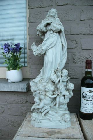 Antique Xl Scheibe Alsbach Porcelain Bisque Madonna Putti Statue Religious Rare