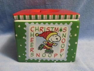 Snoopy Christmas Ceramic Box With Lid Large Gibson 2010 Peanuts