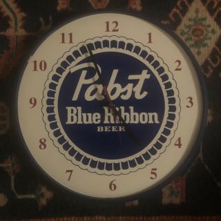 Vintage Pbr,  Pabst Blue Ribbon Clock Aa Batteries - Plastic Open Faced