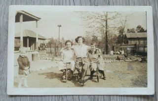 Vintage Found Photo B&w Teens On Bicycles With Young Child Farm Chickens 1920 