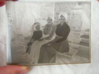 Antique Glass Photo Plate Negative,  2 Ladies & Girl Seated On Bench