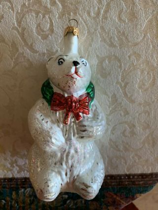 Vintage Christopher Radko " Winter Wreath " Christmas Polar Bear Ornament 6 " H