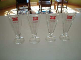 Rare Stunning Set Of " 4 " Vintage Miller High Life Beer Footed Glasses.  L@@k