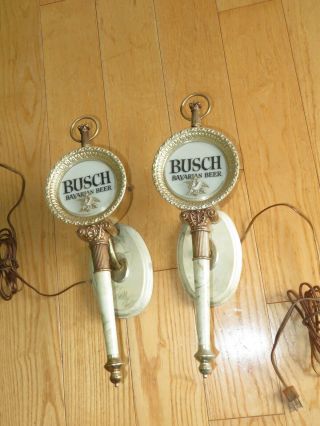 2 Vintage Busch Bavarian Beer Wall Sconce Electric Sign Light Lamp Gold Antique