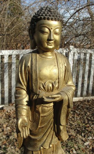 Large Impressive - 20th Chinese Bronze Standing Figure Of Buddha