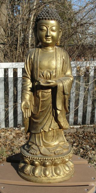 Large Impressive - 20th Chinese Bronze Standing Figure of Buddha 2