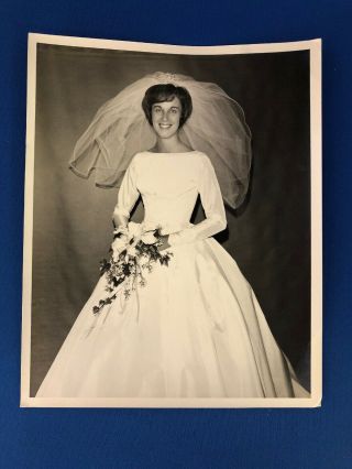 Vintage Photograph Bride In Gown Holding Flowers