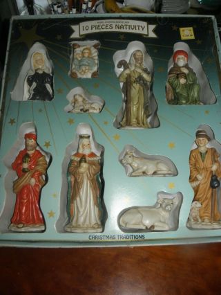 Vintage 10 Pc Nativity Set,  Made In Taiwan