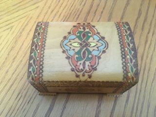 Vintage Russian Hand Painted And Carved Small Wooden Trinket Box