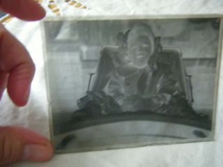 Antique Glass Photo Plate Negative,  Toddler Girl In Pram (ref2)