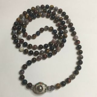 Prayer Mala 108 Beads 12 Mm Tiger Eye (3 Types) Grade A,  With Agate Beads