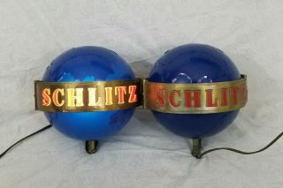2 Vtg 1964 Schlitz Beer Motion Globe Spinning Wall Sconces Lights Bar Sign Ad