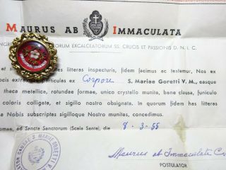 ✝ Reliquary Relic St.  Maria Goretti,  Virgin And Martyr,  Document
