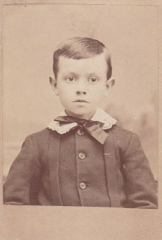 Vintage Photograph Of Little Boy Large Ruffled Collar,  Bow Tie,  Jacket Pleated