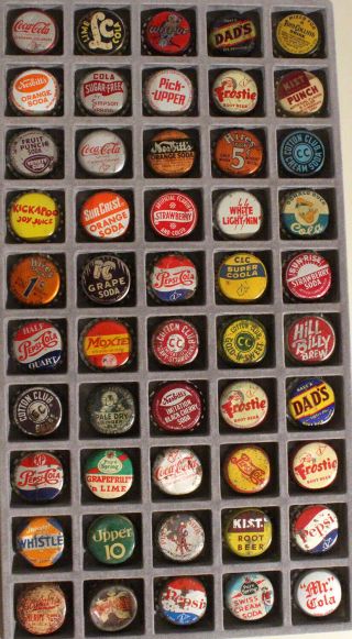 50 Cork Lined Soda Bottle Cap Wise - Up Hires Cotton Club Donald Duck Pepsi Dad 