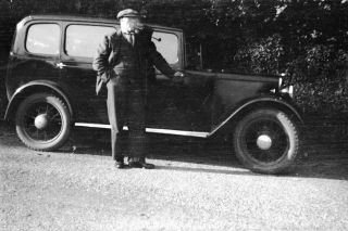 2x Old Negatives.  Man & Woman Next To Unidentified Vintage Car.  C1930.  Over Exposed