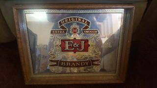 Vintage Bar Sign E&j Brandy Mirror Bar Sign Wood Frame 16.  5 X 12.  5