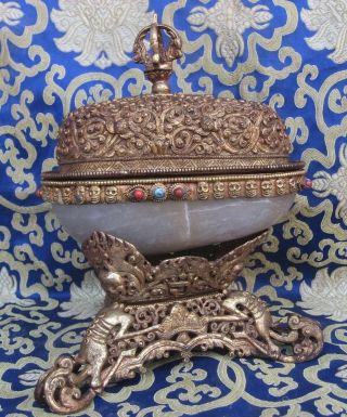 Antique Master Quality Handmade Tantrick Tibetan Natural Crystal Kapala,  Nepal 2