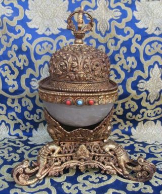 Antique Master Quality Handmade Tantrick Tibetan Natural Crystal Kapala,  Nepal 3