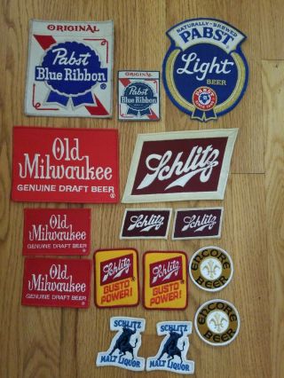 (vtg) 1970s Pabst Schlitz Old Milwaukee Beer 14 Jacket Shirt Cloth Patches