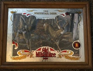 Old Milwaukee Beer The Whitetail Deer Wildlife Series 1 Framed Bar Mirror Sign