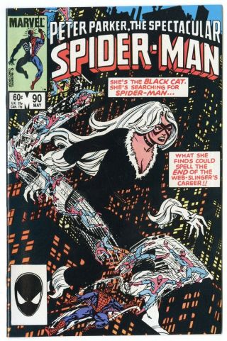 Spectacular Spider - Man 90 Nm/mt 9.  8 White Pages 1st App.  Black Costume A 1984