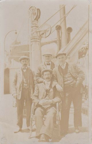 Unusual Old Photo Group Men Suit Flat Cap Ship Steamer Transportation Jl2