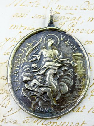 Antique 18th Century St.  Barbara & Catholic Immaculate Conception Bronze Medal