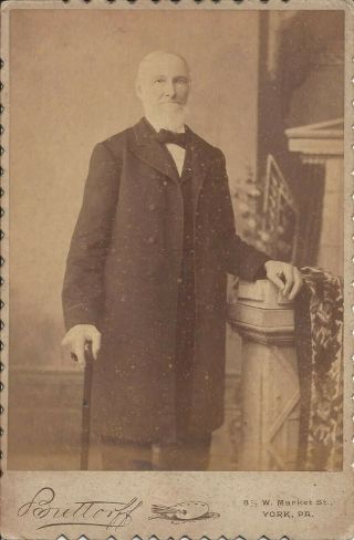 Man With Beard In Long Coat Antique Cabinet Card Buttorff Photographer York Pa.