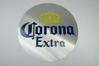 Corona Extra Beer Metal 21.  5 Inch Circle Sign - Siver Blue Yellow