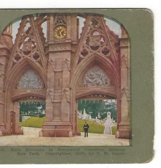 Main Entrance To Greenwood Cemetery,  Greater York,  1903 Stereoview Card