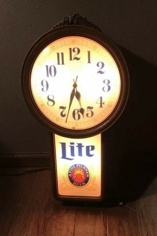 Vintage Electric Miller Lite Clock Lighted Beer Sign Advertising