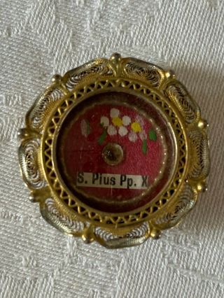 ✟ Reliquary Relic St.  Pius Pope X Vatican with Wax Seal and Thread 2