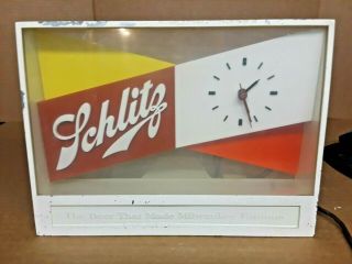 Vintage Antique Schlitz Beer Lighted Bar Clock Sign 1955 Old Store Display
