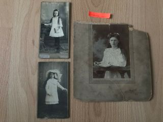 Old Antique Photos On Card - Three Different - Same Pretty Girl/lady - Brussels