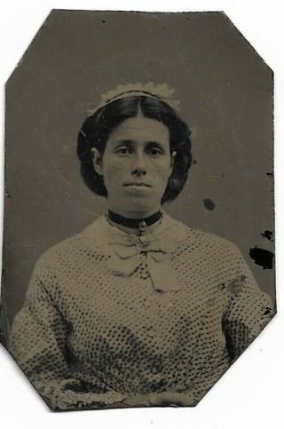 Small Tintype Photograph Woman Wearing Dress Needs Paper Frame