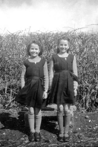 Old Negative.  Two Young School Girls Pose In The Garden In 1920
