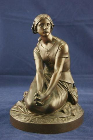 † 19th St Joan Of Arc Bronze Statue Figure Henri Chapu & F.  Barbedienne France †