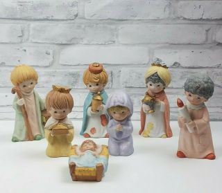 Vintage Homco Christmas Child Nativity Figurines 5602 Mary Baby Jesus Wise Man